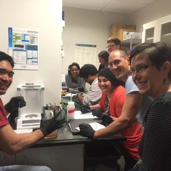 Students working at a lab bench